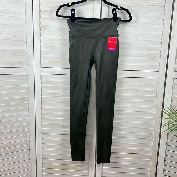 Spanx Faux Leather Leggings Rich Olive Small - Picture 1 of 10